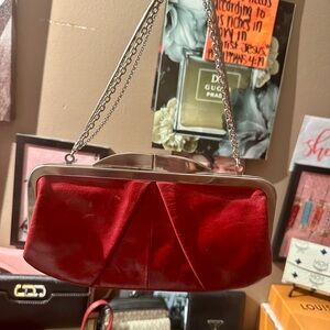 NWOT HOBO International Red Leather Clutch with Silver Chain Bag